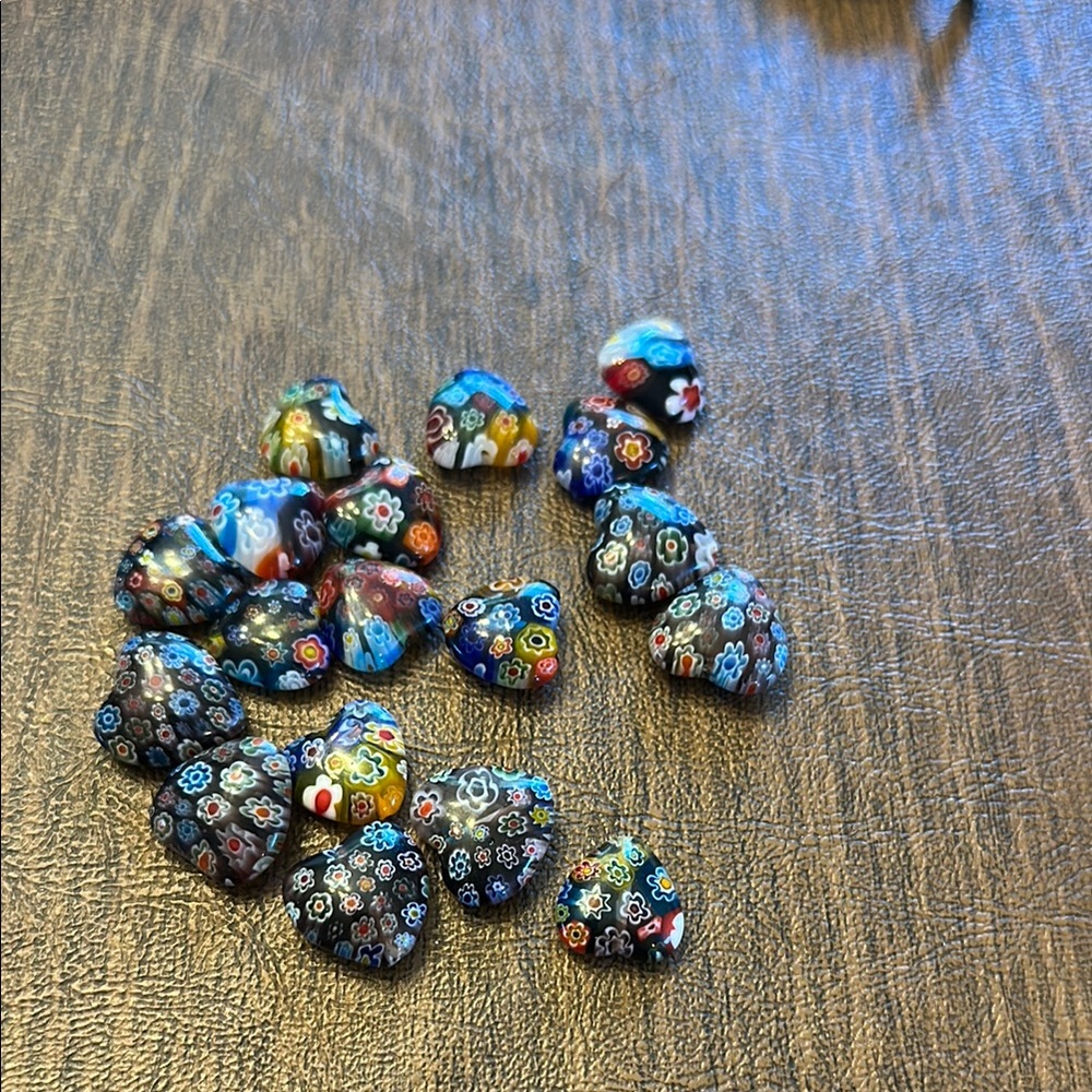 Lot of Colorful Millefiori Glass heart drilled  beads (18)